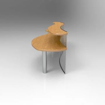 3d image of a wood metal perforated Desk for reception 10 Stock Illustration