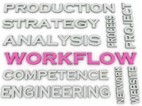 3d image Workflow  issues concept word cloud background Illustrazione stock