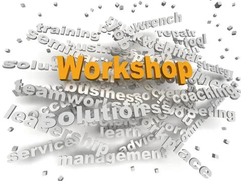 3d image Workshop word cloud concept Illustrazione stock