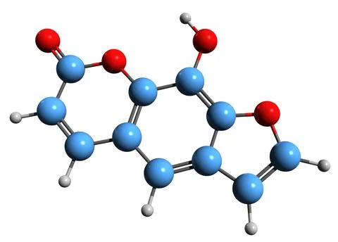 3D image of Xanthotoxol skeletal formula Stock Illustration