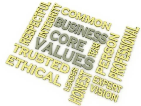 3d imagen business core values  issues concept word cloud background Stock Illustration