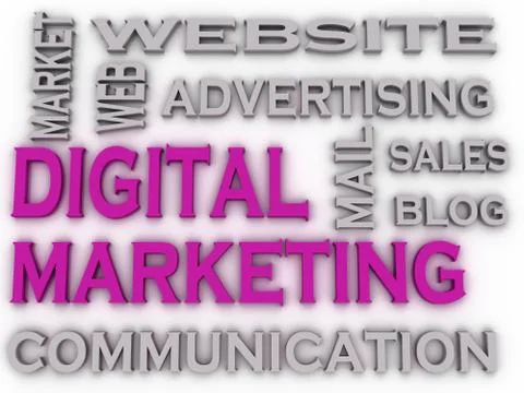 3d imagen digital marketing  issues concept word cloud background Illustrazione stock