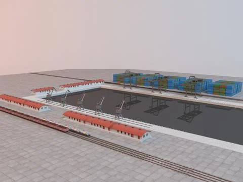 3d imaginary industry scene with cargo and levers Stock Illustration