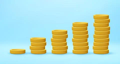 3D Increasing stacks of yellow coins Stock Illustration