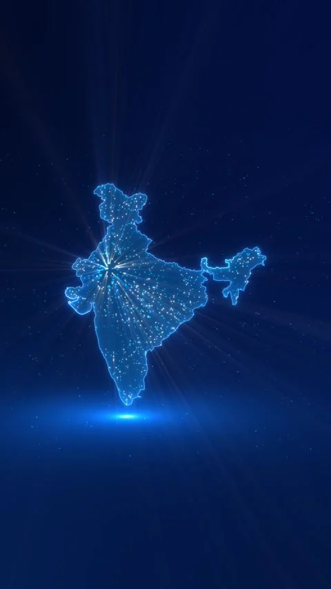 3D India in digital wireframe network design style, connected lines nodes. for Stock Footage 317600747