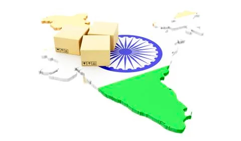 3d India map with cardboard boxes Illustrazione stock