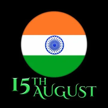 A 3D Indian flag button with 15th August text isolated on black background 스톡 일러스트