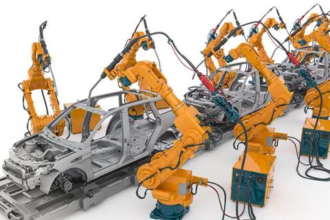 3d industrial robots SCI-Fi concept technology Illustrazione stock