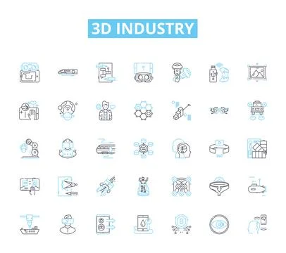 3d industry linear icons set. Modeling, Rendering, Animation, Sculpting Stock Illustration