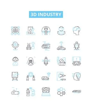 3d industry vector line icons set. 3D, Industry, Printing, Modeling, Rendering Stock Illustration