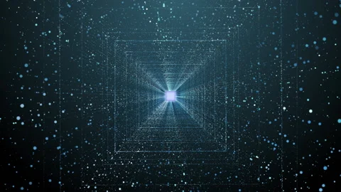 3D Infinite digital light blue square tunnel of glowing dots particle with Stock Footage 163812222