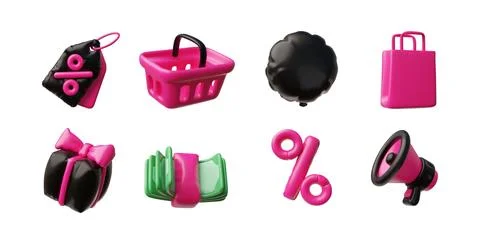 3d Inflatable and plastic elements for decoration on Black Friday sale. Stock Illustration