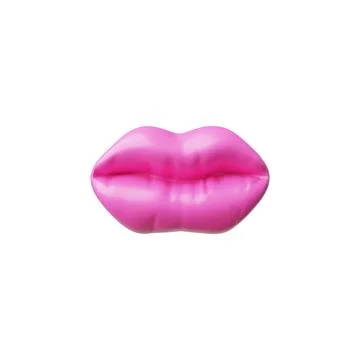 3D inflatable balloon in the form of shiny pink lips on a white background Illustrazione stock