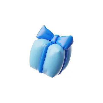 3D inflatable gift box blue with bow, vector illustration. Stock Illustration