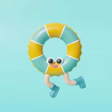 3d Inflatable ring character isolated on blue blackground. Summer vacation... Stock Illustration