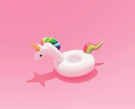 3D of an inflatable unicorn pool toy on a pastel pink background - summer concep Stock Illustration