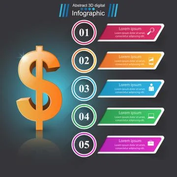 3D infographic design. Dollar icon. Stock Illustration