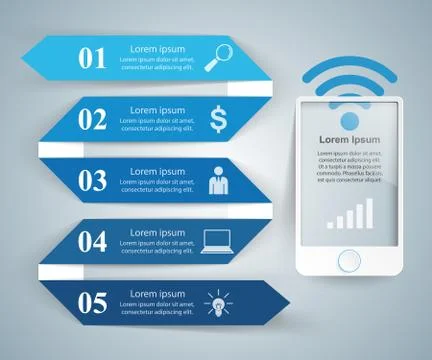 3D infographic design template and marketing icons. Smartphone i Illustrazione stock