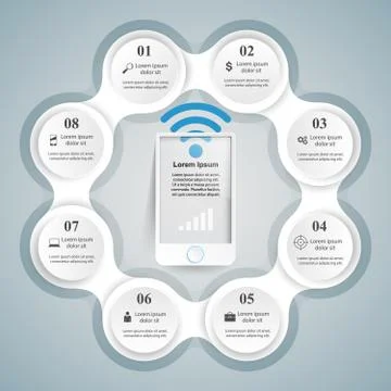 3D infographic design template and marketing icons. Smartphone i Illustrazione stock