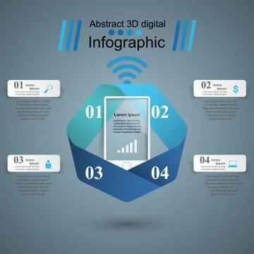 3D infographic design template and marketing icons. Smartphone i Stock Illustration