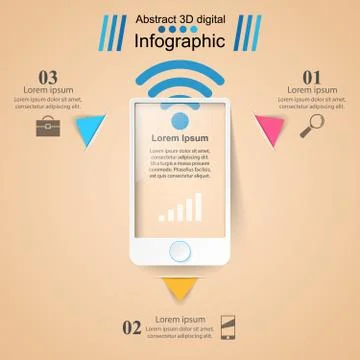3D infographic design template and marketing icons. Smartphone i Ilustração Stock