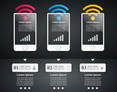 3D infographic design template and marketing icons. Smartphone i Stock Illustration