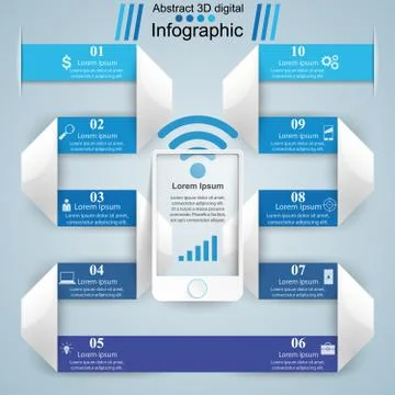 3D infographic design template and marketing icons. Smartphone i Stock Illustration