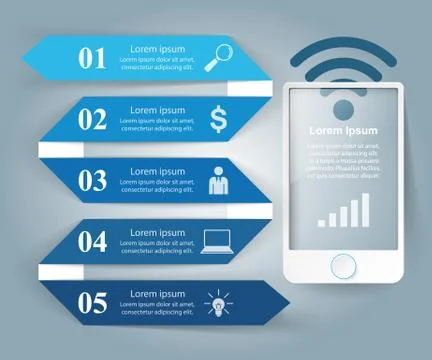 3D infographic design template and marketing icons. Smartphone i Stock Illustration