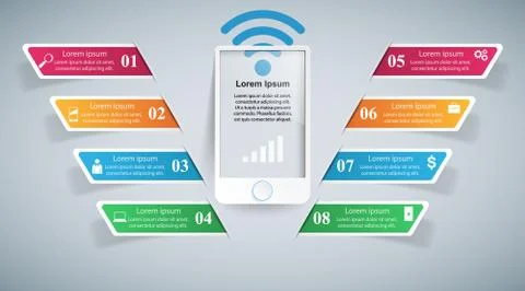 3D infographic design template and marketing icons. Smartphone i Stock Illustration