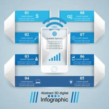 3D infographic design template and marketing icons. Smartphone i Stock Illustration