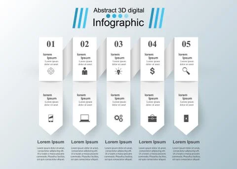 3D infographic design template and marketing icons. Illustrazione stock