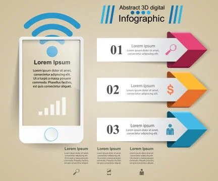 3D infographic design template and marketing icons. Smartphone i Stock Illustration