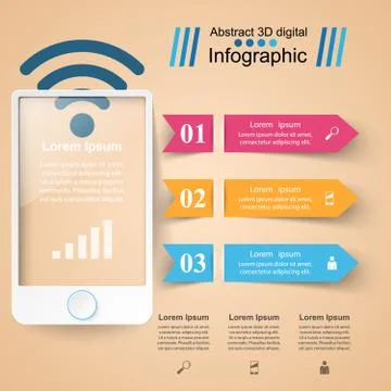 3D infographic design template and marketing icons. Smartphone i Ilustração Stock