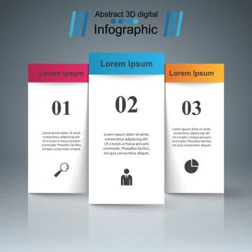 3D infographic design template and marketing icons.Three stand p Stock Illustration