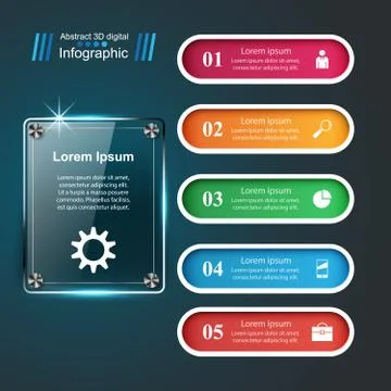 3D infographic design template and glass marketing icons. Stock Illustration
