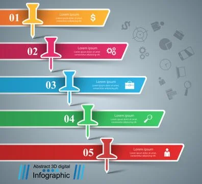 3D infographic design template and marketing icons. pin icon, of Stock Illustration