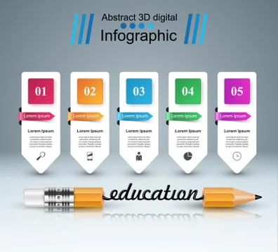 3D infographic design template and marketing icons. Pencil icon. Stock Illustration