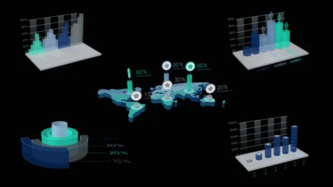 3D Infographic Elements with Alpha Channel Stock Footage 91169767
