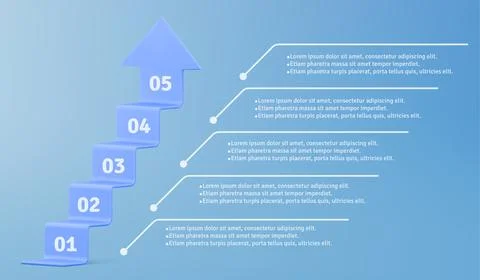 3d infographic steps stair with arrow, 5 levels Stock Illustration