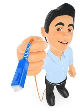 3D Information technology technician connecting a optical fiber cable Stock Illustration