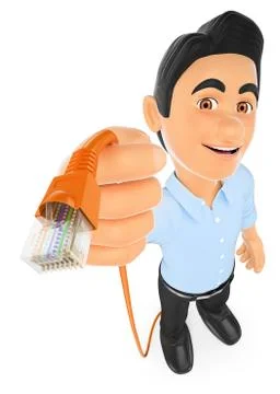 3D Information technology technician connecting a ethernet network cable Stock Illustration
