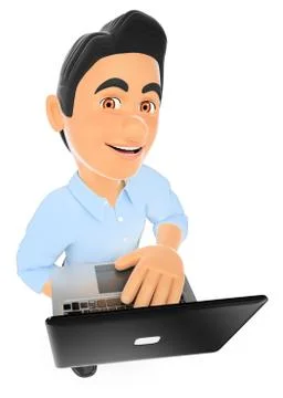3D Information technology technician with a laptop Stock Illustration