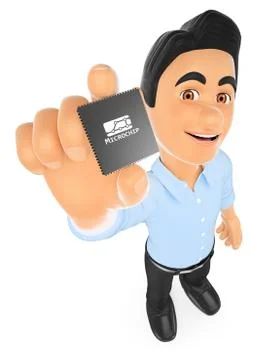 3D Information technology technician showing a microprocessor Illustrazione stock