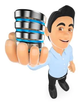 3D Information technology technician showing a database Stock Illustration