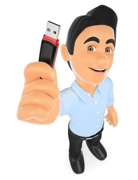 3D Information technology technician with a usb memory stick Stock Illustration