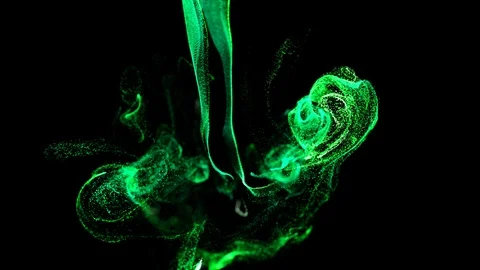 3d ink effect of advection, luminous green particles float in liquid. Glow Stock Footage 114606554