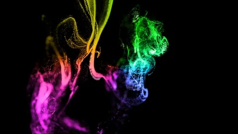 3d ink effect of advection, luminous multicolor particles float in liquid. Glow Stock Footage 114607488