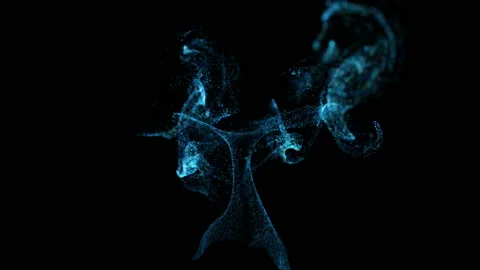 3d ink effect of advection, luminous blue particles float in liquid. Glow Stock Footage 114608459