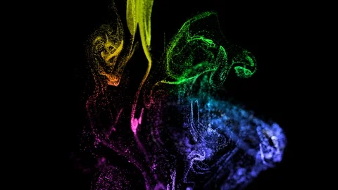 3d ink effect of advection, luminous multicolor particles float in liquid. Glow Stock Footage 114608648