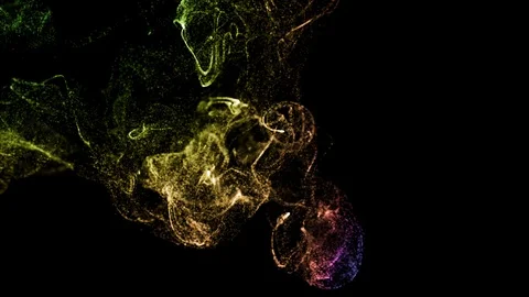 3d ink effect of advection, luminous particles float in liquid. Glow particles Stock Footage 114609393